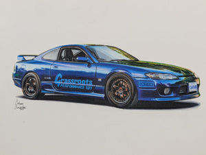 1999 Nissan Silvia S15 Original Handrawn Print on Paper